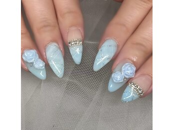 ネイルアンドアイラッシュスタジオ シュシュ(chouchou)/水色チェックネイル