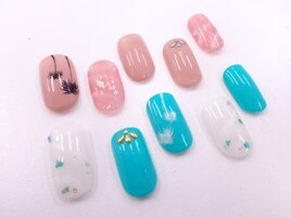 波アート+ヤシの木アート