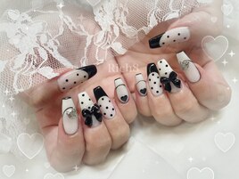 スカルプ☆黒リボンドットネイル