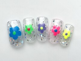 花　スクエア　ラメ　カラフル
