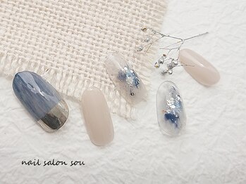 ソウ 難波店 nail salon Sou/大人ブルーニュアンスnail