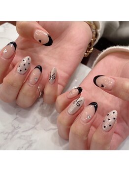 ハーティーネイル hearty nail 溝の口店/リボン/ドット/ワンホン/ハート