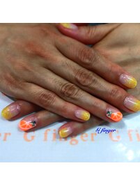 オレンジ夏ネイル