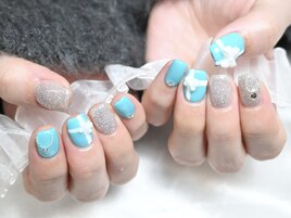 skyblue ribbon nail
