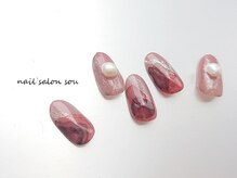 ソウ 難波店 nail salon Sou/たらしこみレッドニュアンスnail