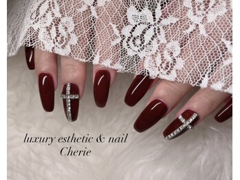 ボルドー×クロスストーンネイル