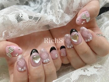 ネイルアンドまつげエクステ リッチエイト 原宿店(Rich8)/黒ピンクチェック×フレンチ