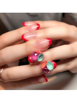 キャプラスネイル ミュウ(CAPLUS NAIL Mew)/赤フレンチ