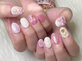 エムネイル(M-Nail)/★ピンクニットリボンネイル★