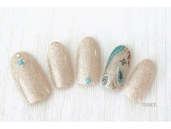 スリー 自由が丘(THREE)/ターコイズペイズリーネイル