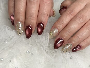 ルルネイル(Rurunail)/ボルドーマグ、クリスマスネイル