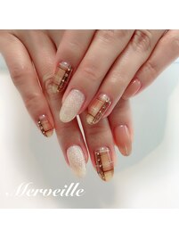 チェックネイル×ワンカラー