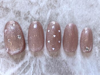 くすみピンク×ハートネイル