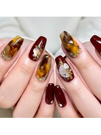 秋のべっこうネイル♪