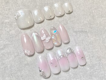 リッシュ トロワ(RICHE trois)の写真/今やりたい！ちゅるんと可愛い大人ワンホンや春ネイル♪リボンネイル・ハートネイル・ベイビーブーマーもOK
