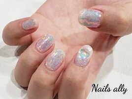 オーロラ×ラメ×うるうるネイル