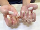 アイボリー×ゴールド夏ネイル