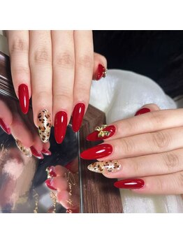 ブブ 渋谷(bubu)/赤レオパードネイル