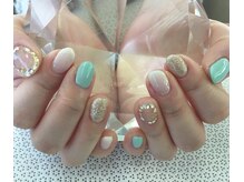 ラリュールネイル(L'Allure nail)/ミント×スワロ囲み￥7700