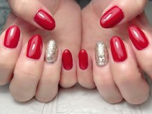 ブリスフルハピネス(Blissful happiness)/赤にキラキラネイル