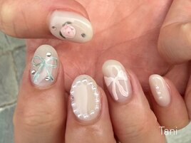 バラとリボンのgirly nail