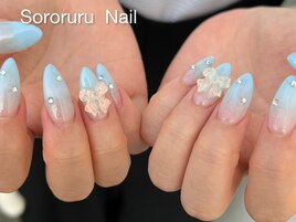 水色リボンネイルデザイン