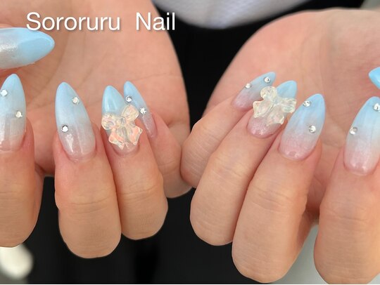 水色リボンネイルデザイン：PG006689744｜ソロルル ネイル(Sororuru  