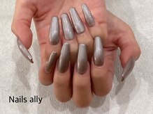 ネイルズアリー 立川店(Nails ally)/ロングスカルプ×ブラウン×夏