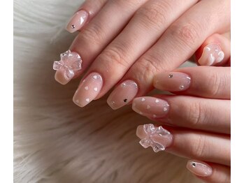 ネイルアンドアイラッシュスタジオ シュシュ(chouchou)/ちゅるんリボンピンクネイル