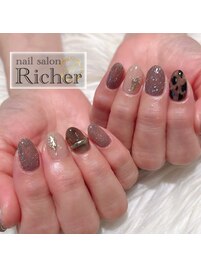 ジェル　秋、ショートネイル