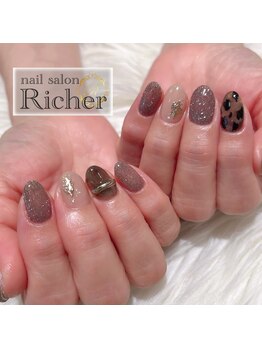 ジェル　秋、ショートネイル