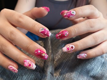 ヒガシネイル(Higashi Nail)/キラキラピンク星ネイル