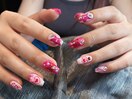 キラキラピンク星ネイル