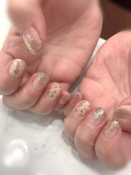 ハーティーネイル hearty nail 溝の口店/花柄ミラーネイル