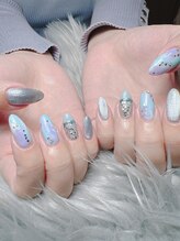 リンクネイル(Link nail)/ブルー系ニュアンス×マグネット