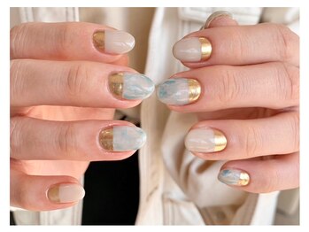 マニネイル 高の原店(mani nail)/爽やかなブルー×ゴールドミラー