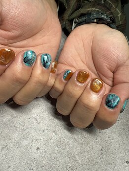 モツヲネイル(motsu.O! NAIL)/冬ターコイズ×テラコッタネイル