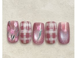 チェック×チューリップ