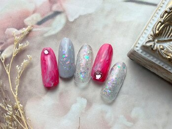 ネイルサロン&スクール ジーナ(GINA)/ピンクマーブル×ホログラム