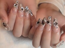 エムスリーネイル(m Three nail)/ラメグラストーンビジューネイル