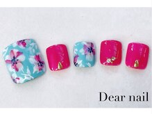 ディア ネイル(Dear nail)/フット花柄ピンク×水色