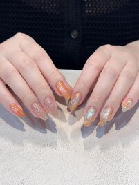 オレンジ夏ネイル