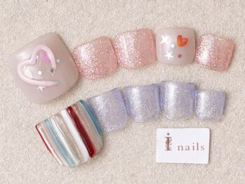 アイネイルズ 三宮店(I nails)の写真/初回オフ込★FOOTサマーコース¥8500♪繊細なアートで周りと差をつけて♪[三宮/パラジェル]