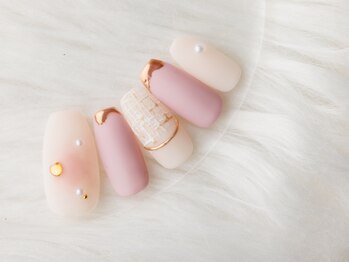ヴァンネイル(VINGT NAIL nail&eye beauty)/くすみピンクのツイードネイル