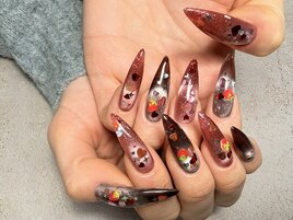 ハートホロ埋め込みロングネイル