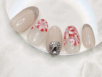 ブレスネイル(brace Nail)/ラメフレンチ＆フラワーフレンチ