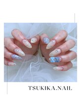 ツキカドットネイル(tsukika.nail)/水色レオパード