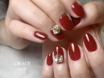 グレース ネイルズ(GRACE nails)/ワンカラー×ビジュー