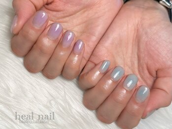 ヒールネイル(heal nail)/アシメ 紫cheek×水色cheek