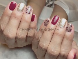 ボルドー×レオパードネイル